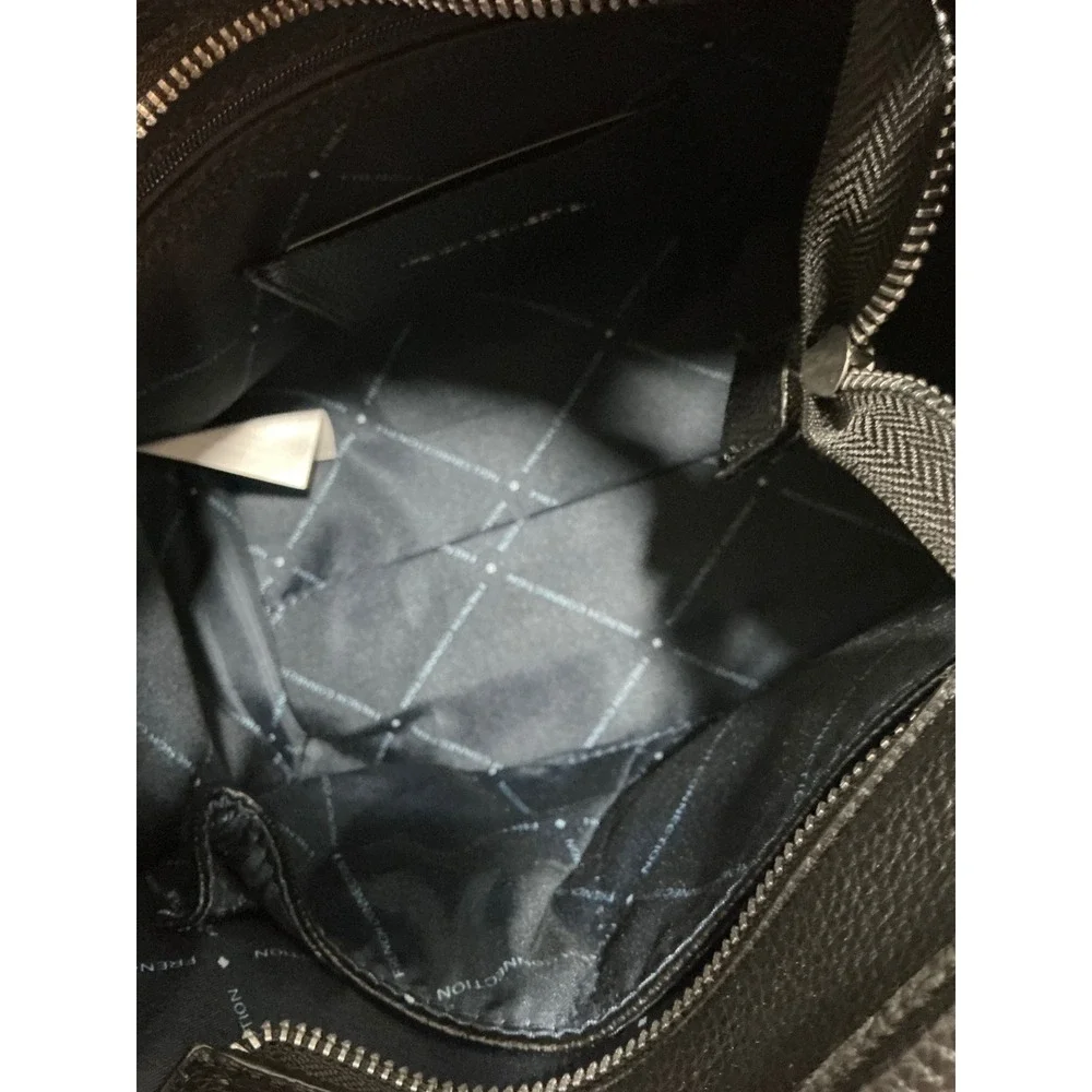 French Connection Womens Black Pebbled Faux Leather Satchel Crossbody Bag